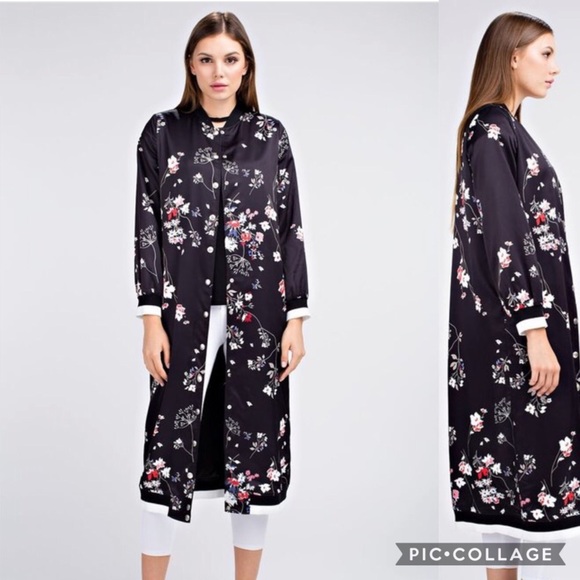 FLIGHT FIGHT LONGLINE FLORAL KIMONO BOMBER JACKET - Picture 4 of 6